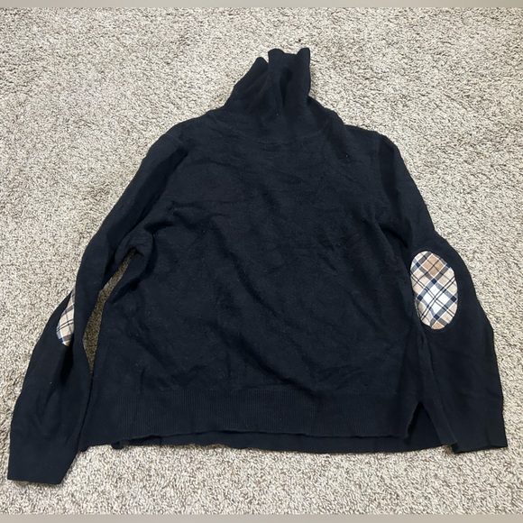 Barbour Sweaters - Barbour Pendle Roll-Neck Sweater Black Size 10 Women's Wool Cotton Elbow Patch